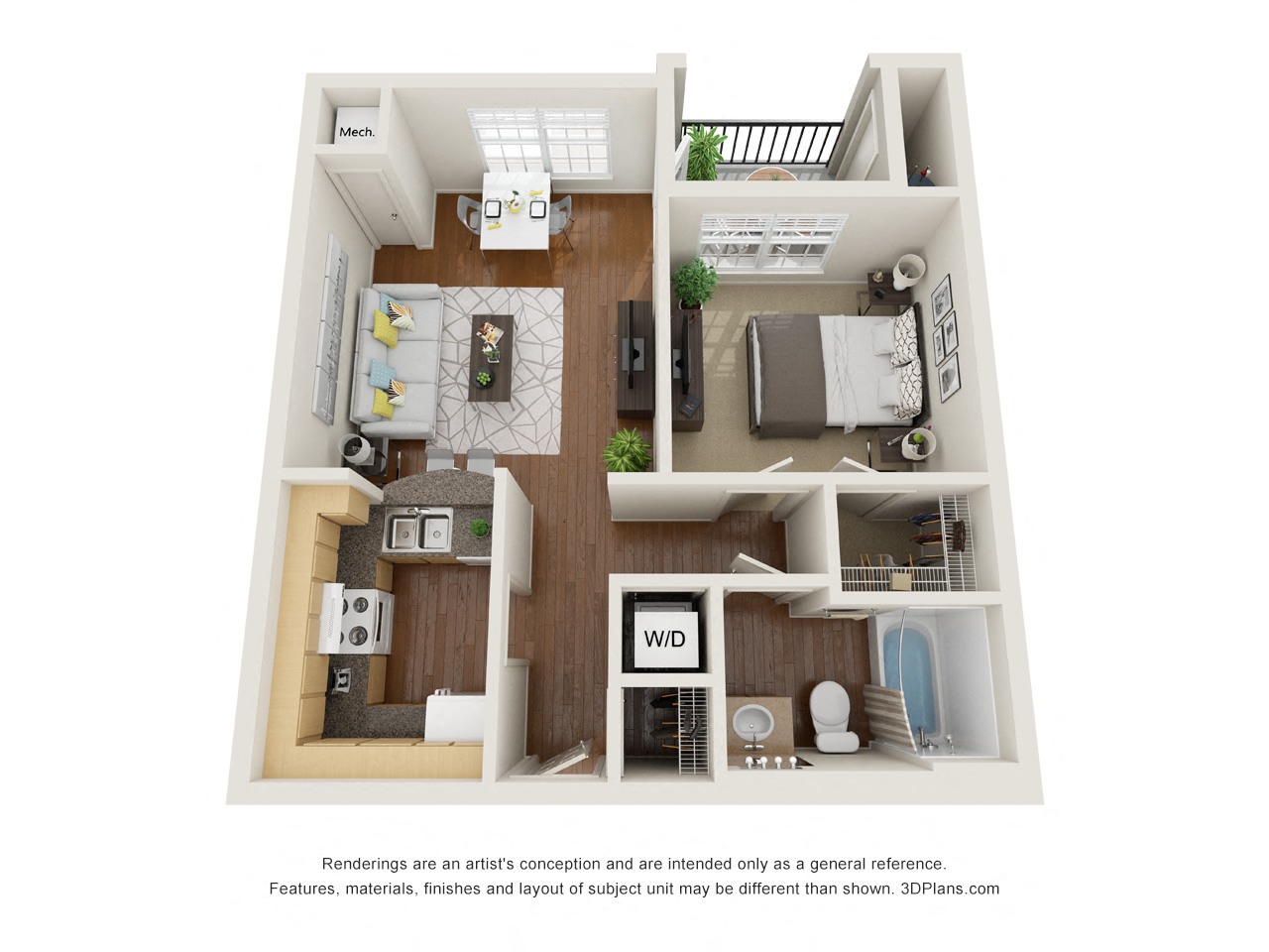 Floor plan layout diagram for 1x1 A TC 60